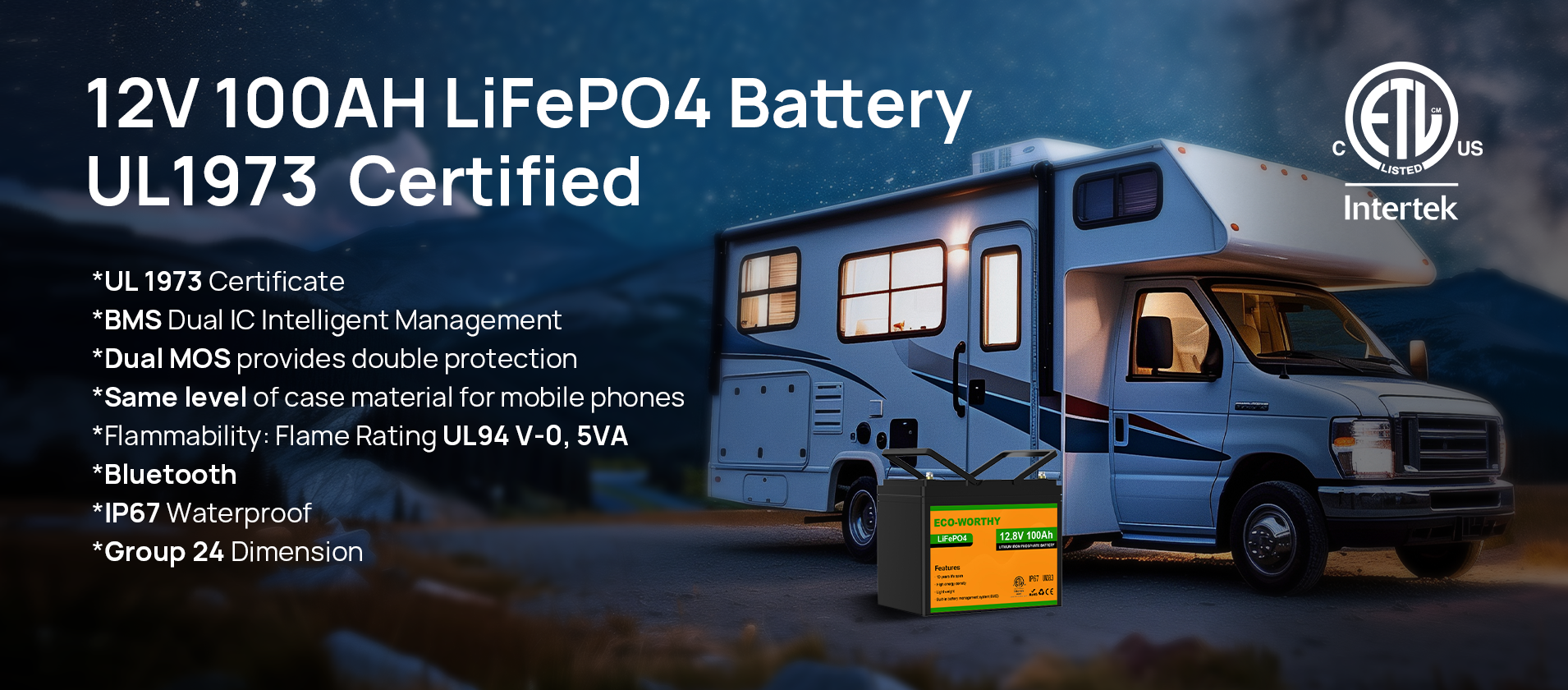 UL1973 Certified 12V 100Ah Lithium Iron Phosphate Battery